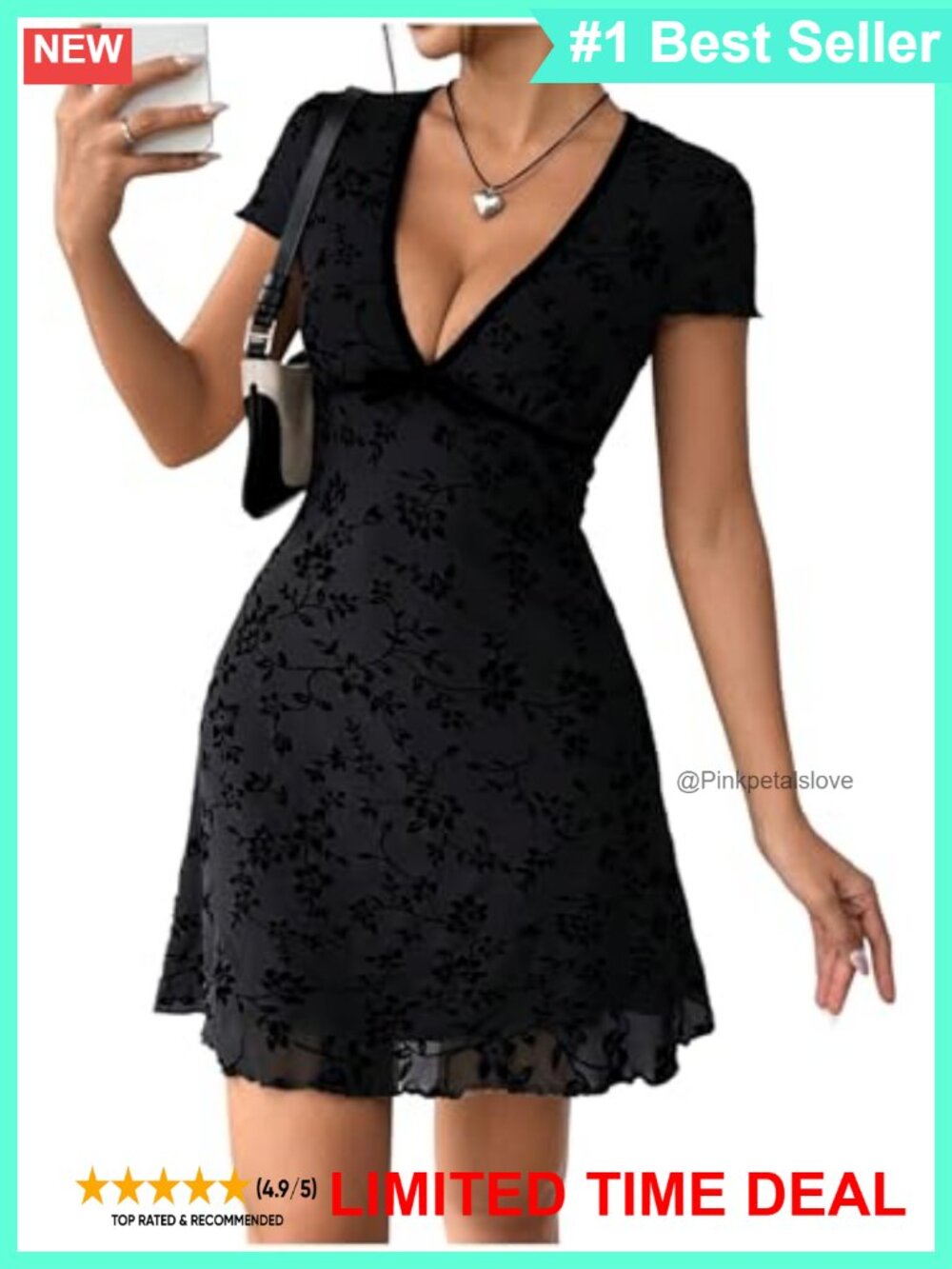 SHENHE Y2K Floral Deep V Neck Mesh Vintage Fit and Flare Mini Dress